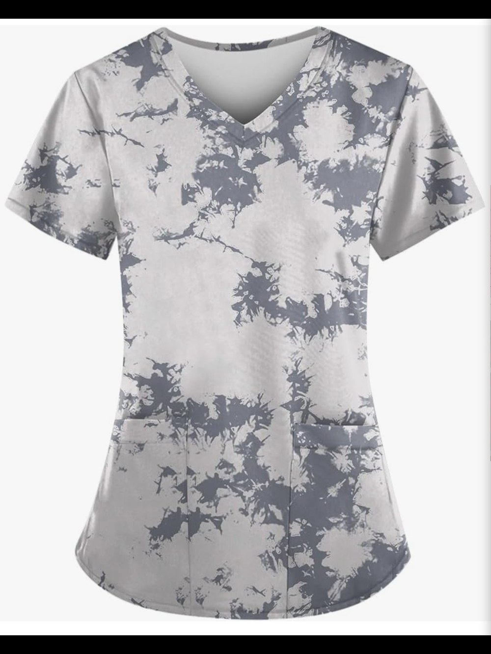 V-Neck Tie-Dye Print Women’s Scrub Top in Gray